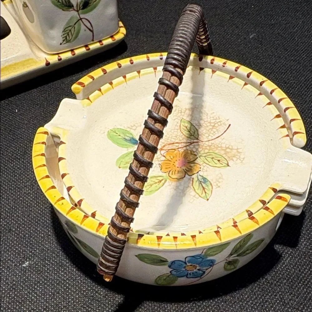 Hand-Painted Floral Ceramic breakfast Set in Yellow Accent